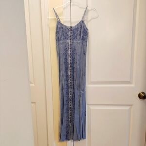 Bohemian Blue Button Down Embroidered Maxi Dress